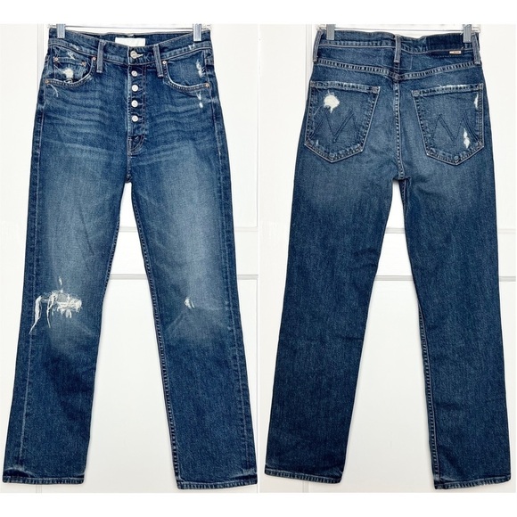 MOTHER SUPERIOR 90s High Rise Distressed Button Fly Ankle Crop Straight Jeans 26 - Picture 9 of 14